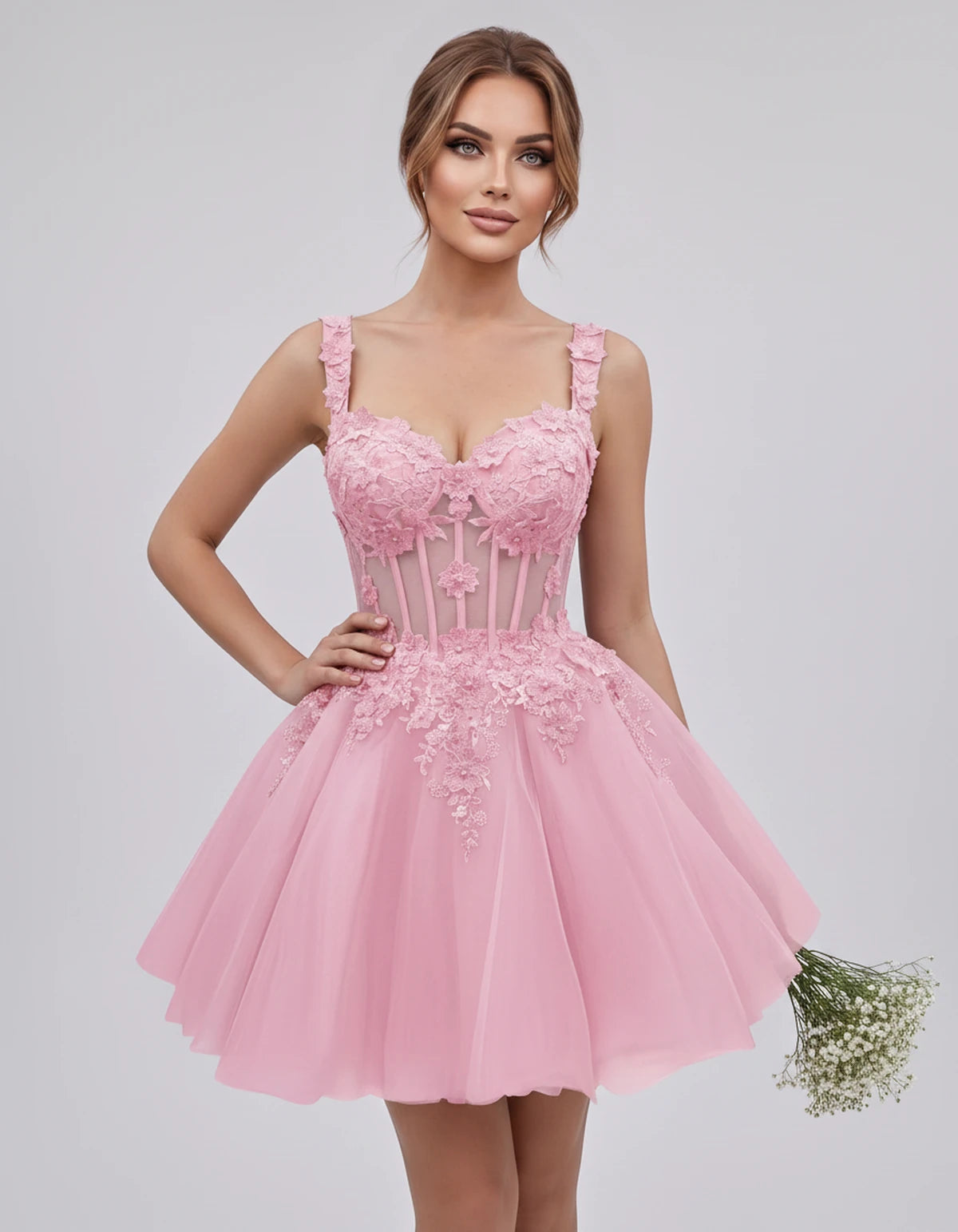 Oleander Mini Dresses — Pink | SKU: RB-9776b0-pink-2,RB-9776b0-pink-4,RB-9776b0-pink-6,RB-9776b0-pink-8,RB-9776b0-pink-10,RB-9776b0-pink-12,RB-9776b0-pink-14,RB-9776b0-pink-14W,RB-9776b0-pink-16,RB-9776b0-pink-16W,RB-9776b0-pink-18W,RB-9776b0-pink-20W