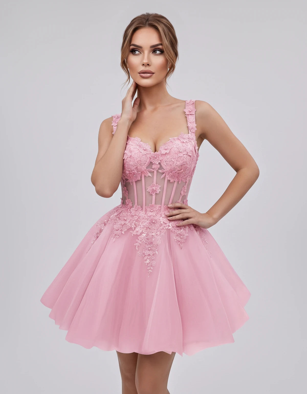 Oleander Mini Dresses — Pink | SKU: RB-9776b0-pink-2,RB-9776b0-pink-4,RB-9776b0-pink-6,RB-9776b0-pink-8,RB-9776b0-pink-10,RB-9776b0-pink-12,RB-9776b0-pink-14,RB-9776b0-pink-14W,RB-9776b0-pink-16,RB-9776b0-pink-16W,RB-9776b0-pink-18W,RB-9776b0-pink-20W