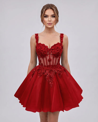 Oleander Mini Dresses — Red