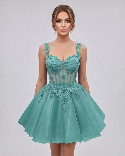 Oleander Mini Dresses — Sage Dark
