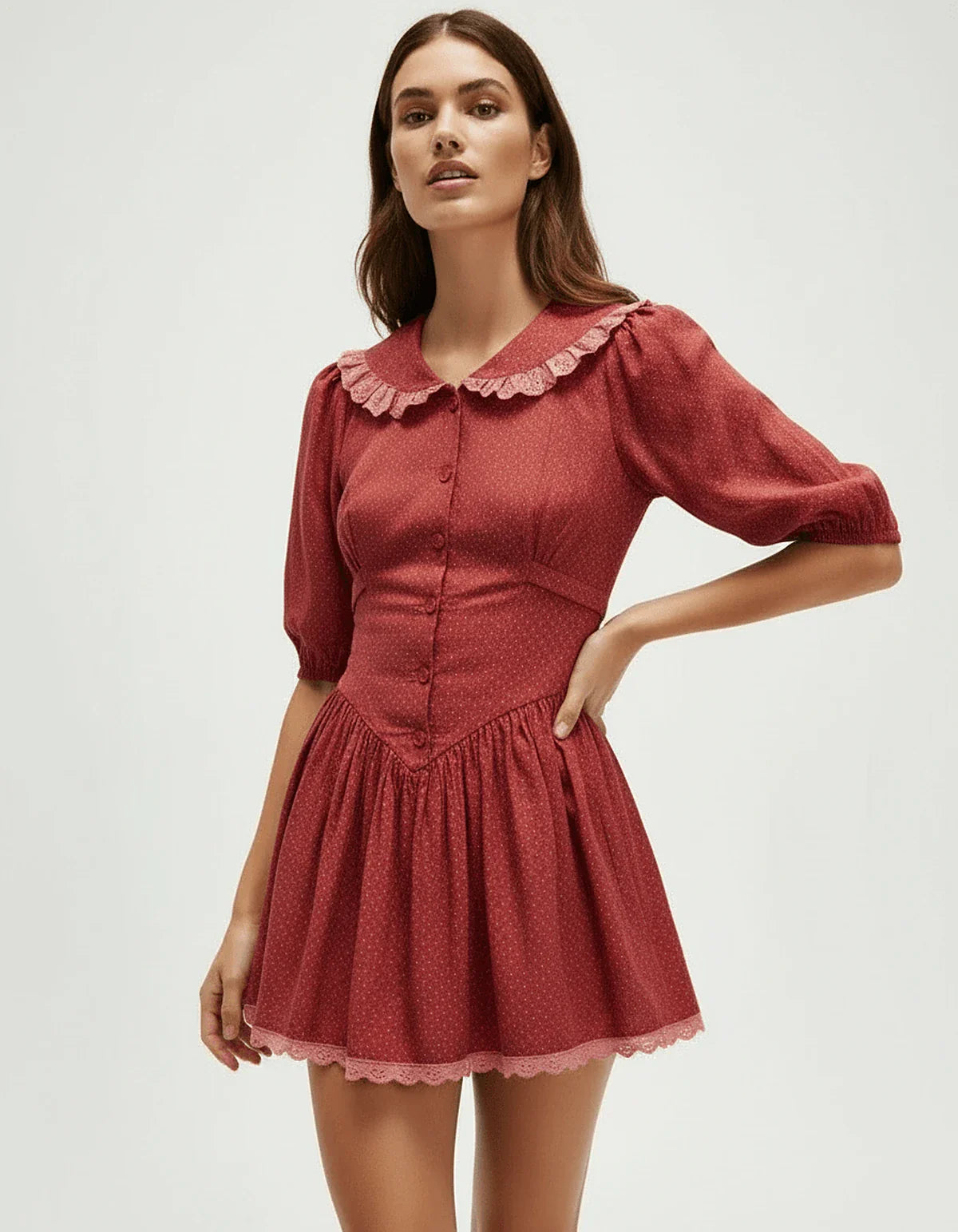 Olive A-line Round Neck Sleeveless Mini Dress | Prom & Casual Outings, front view | Ramblion | SKU: RMD-812374659-olive-L-2552,RMD-812374659-olive-M-4055,RMD-812374659-olive-S-719,RMD-812374659-olive-XL-1576,RMD-812374659-olive-XS-7887