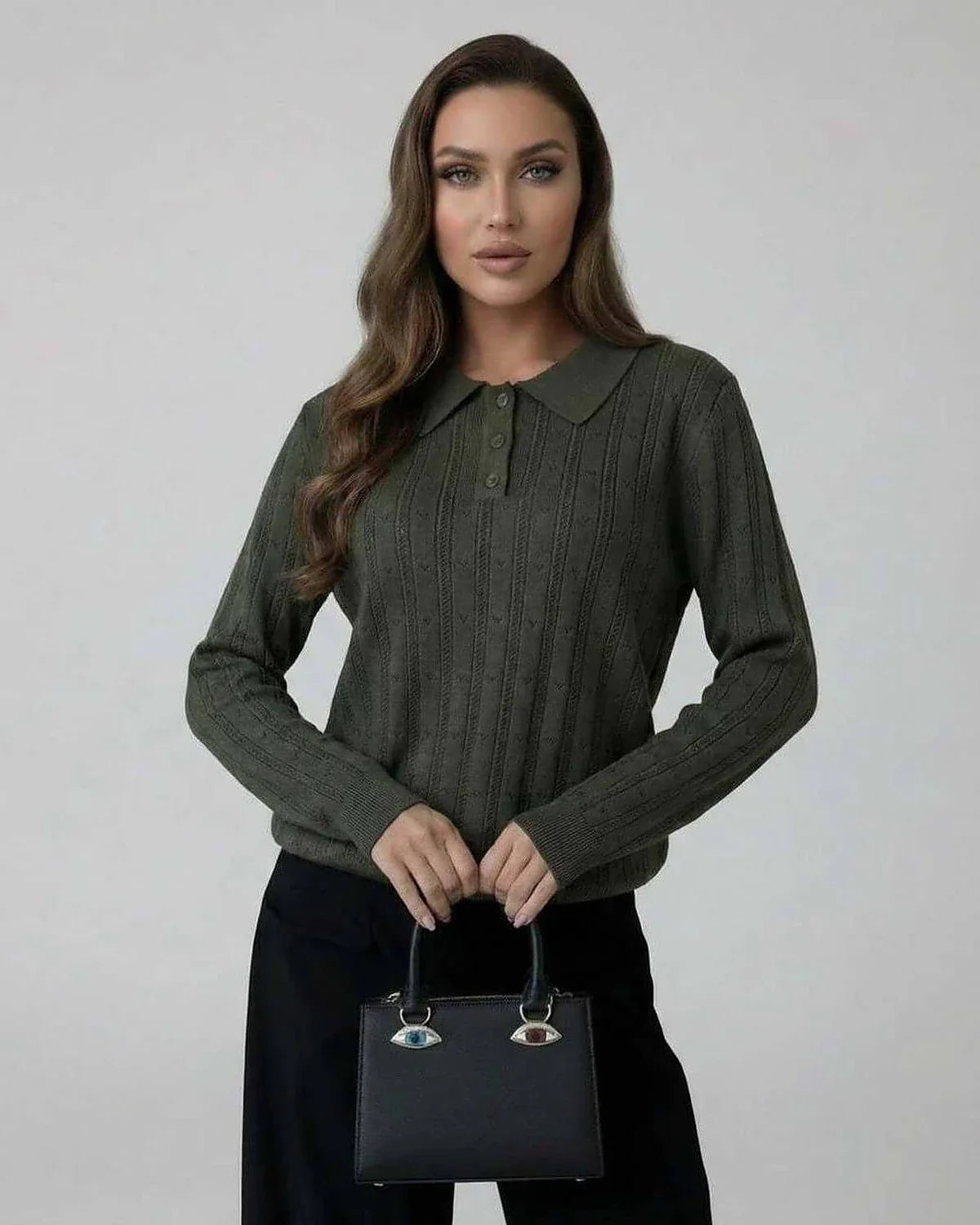 Olive Cotton Sweater, front view | Ramblion | SKU: OS-748261905-olive-L-1198,OS-748261905-olive-M-7680,OS-748261905-olive-S-7238,OS-748261905-olive-XL-7304,OS-748261905-olive-XS-1979