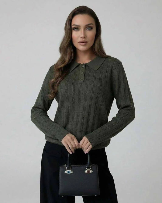 Olive Cotton Sweater, front view | Ramblion