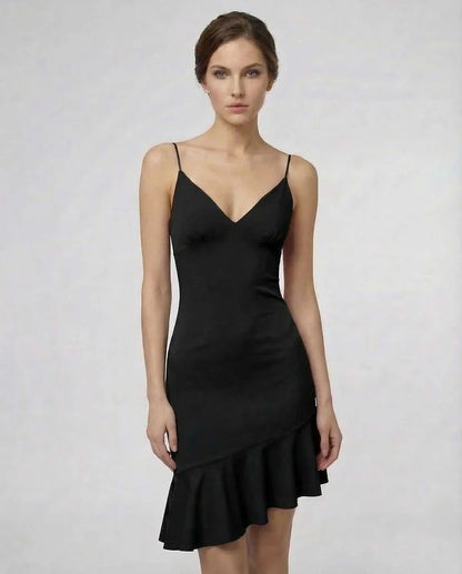 Black A-line V-Neck Sleeveless Mini Dress | Bridal Showers, front view | Ramblion | SKU: NMD-238947561-black-L-9008,NMD-238947561-black-M-1466,NMD-238947561-black-S-6270,NMD-238947561-black-XL-8607,NMD-238947561-black-XS-4951