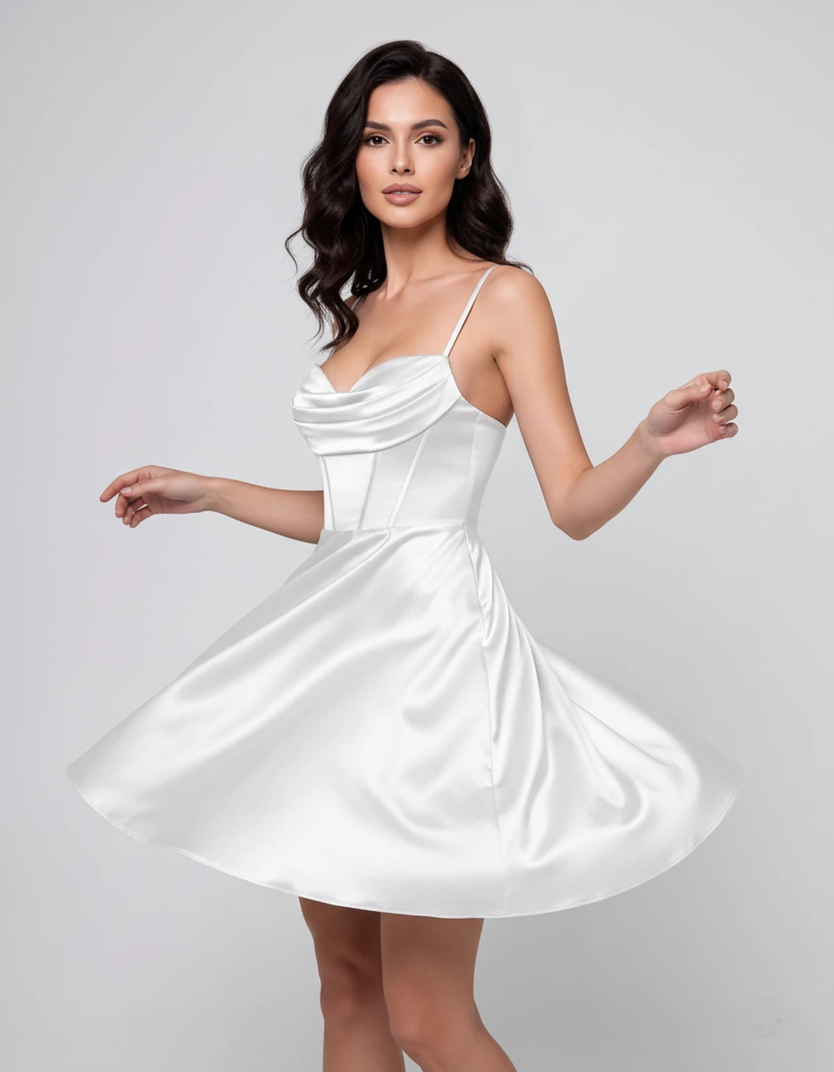 Ondine Mini Dresses — White | SKU: RB-9d1040-white-2,RB-9d1040-white-4,RB-9d1040-white-6,RB-9d1040-white-8,RB-9d1040-white-10,RB-9d1040-white-12,RB-9d1040-white-14,RB-9d1040-white-16,RB-9d1040-white-16W,RB-9d1040-white-18W,RB-9d1040-white-20W,RB-9d1040-white-22W