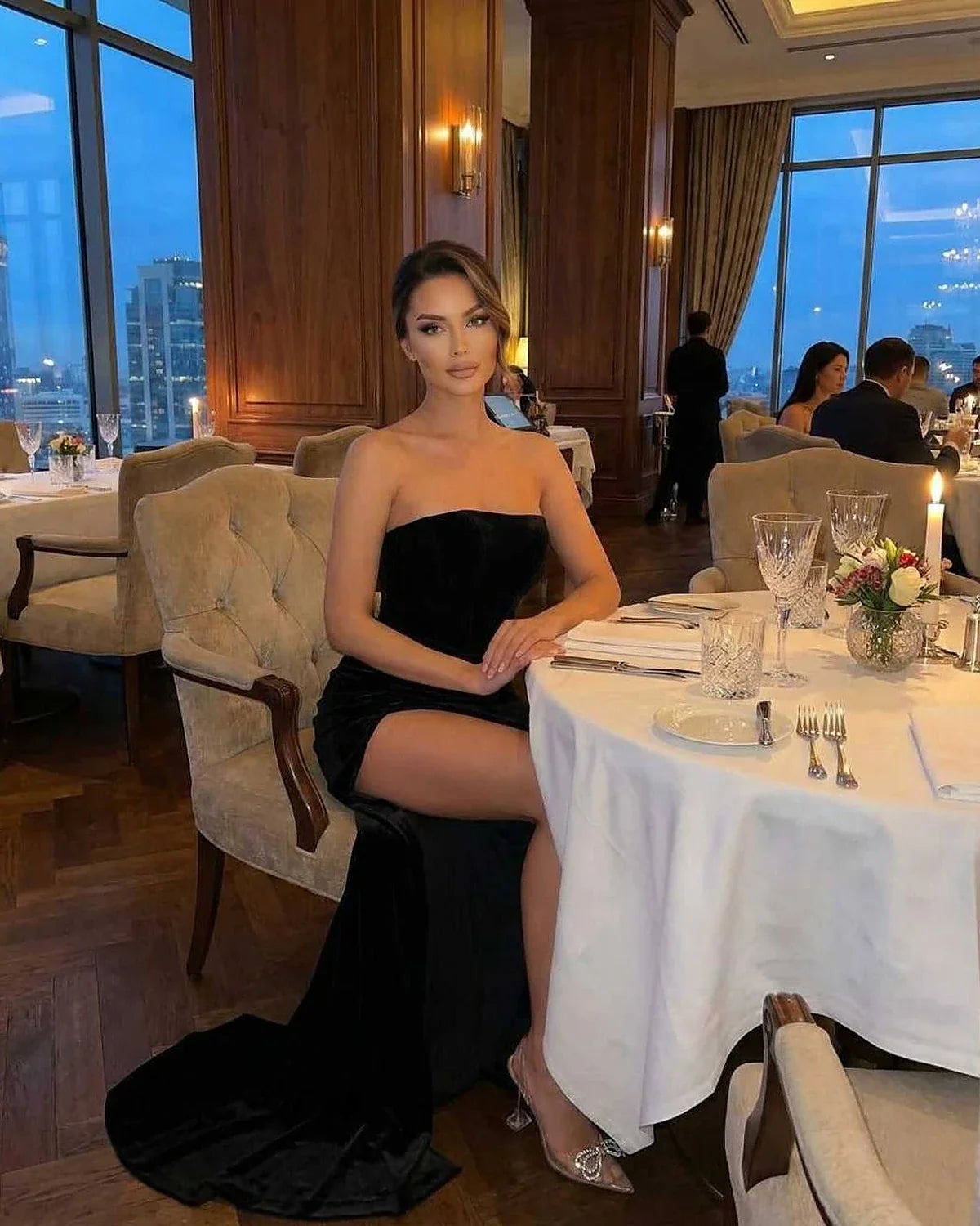 Black Velvet Gown Strapless Maxi Dress | Evening Events, Night Out & Bridal Showers, lifestyle shot | Ramblion | SKU: NMD-763829105-black-L-8604,NMD-763829105-black-M-3488,NMD-763829105-black-S-5597,NMD-763829105-black-XL-7932,NMD-763829105-black-XS-4424