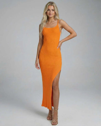 Orange Slip Round Neck Sleeveless Midi Dress | Formal Occasions, Cocktail Hour, Guest of Wedding & Everyday Wear, front view | SKU: OMD-792046158-orange-L-7167,OMD-792046158-orange-M-7740,OMD-792046158-orange-S-1377,OMD-792046158-orange-XL-6991,OMD-792046158-orange-XS-6130