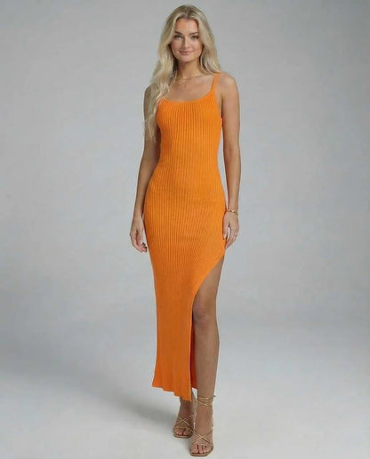 Orange Slip Round Neck Sleeveless Midi Dress | Formal Occasions, Cocktail Hour, Guest of Wedding & Everyday Wear, front view | SKU: OMD-792046158-orange-L-7167,OMD-792046158-orange-M-7740,OMD-792046158-orange-S-1377,OMD-792046158-orange-XL-6991,OMD-792046158-orange-XS-6130