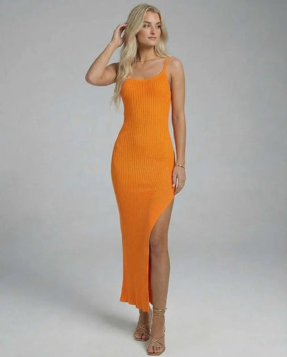 Orange Slip Round Neck Sleeveless Midi Dress | Formal Occasions, Cocktail Hour, Guest of Wedding & Everyday Wear, front view | SKU: OMD-792046158-orange-L-7167,OMD-792046158-orange-M-7740,OMD-792046158-orange-S-1377,OMD-792046158-orange-XL-6991,OMD-792046158-orange-XS-6130