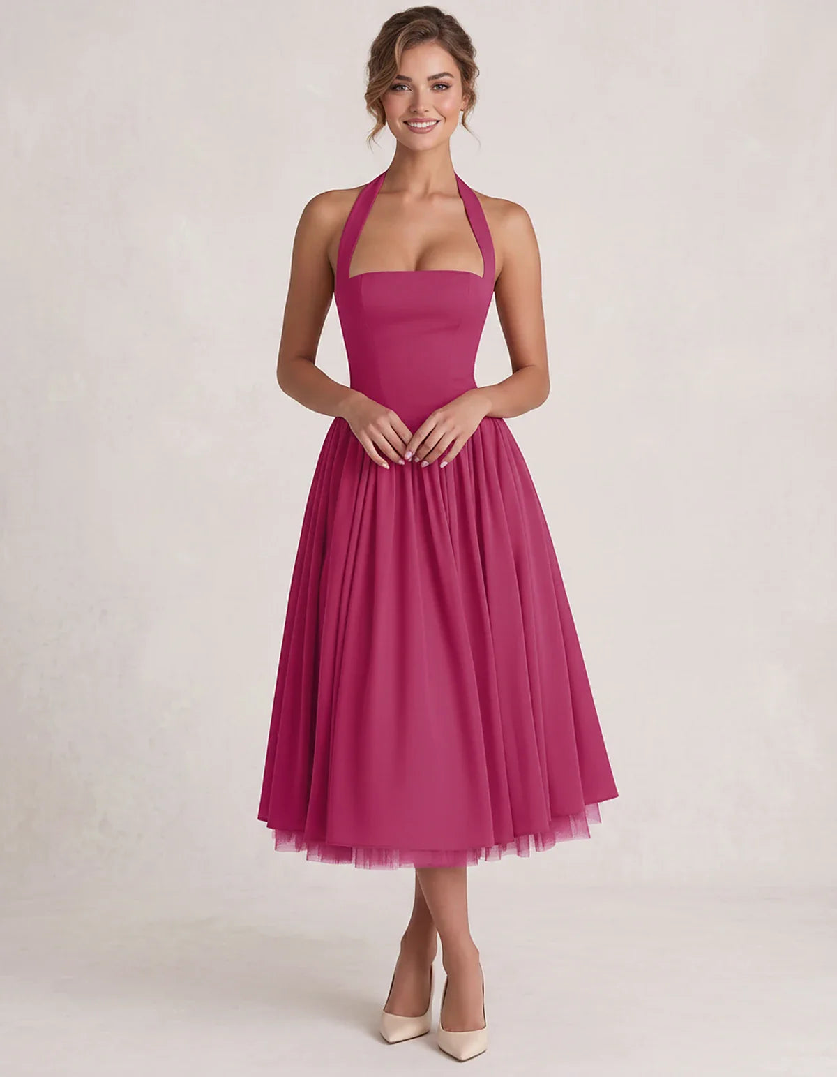 Orange,white,lilac,navy,pink,black,brown,light Blue,red,blue,purple,fuchsia,wine,burgundy,yellow,green Satin Slip Halter Slee | SKU: VMD-583920174618452-FUCHSIA-L,VMD-583920174618452-FUCHSIA-M,VMD-583920174618452-FUCHSIA-S,VMD-583920174618452-FUCHSIA-XL,VMD-583920174618452-FUCHSIA-XS