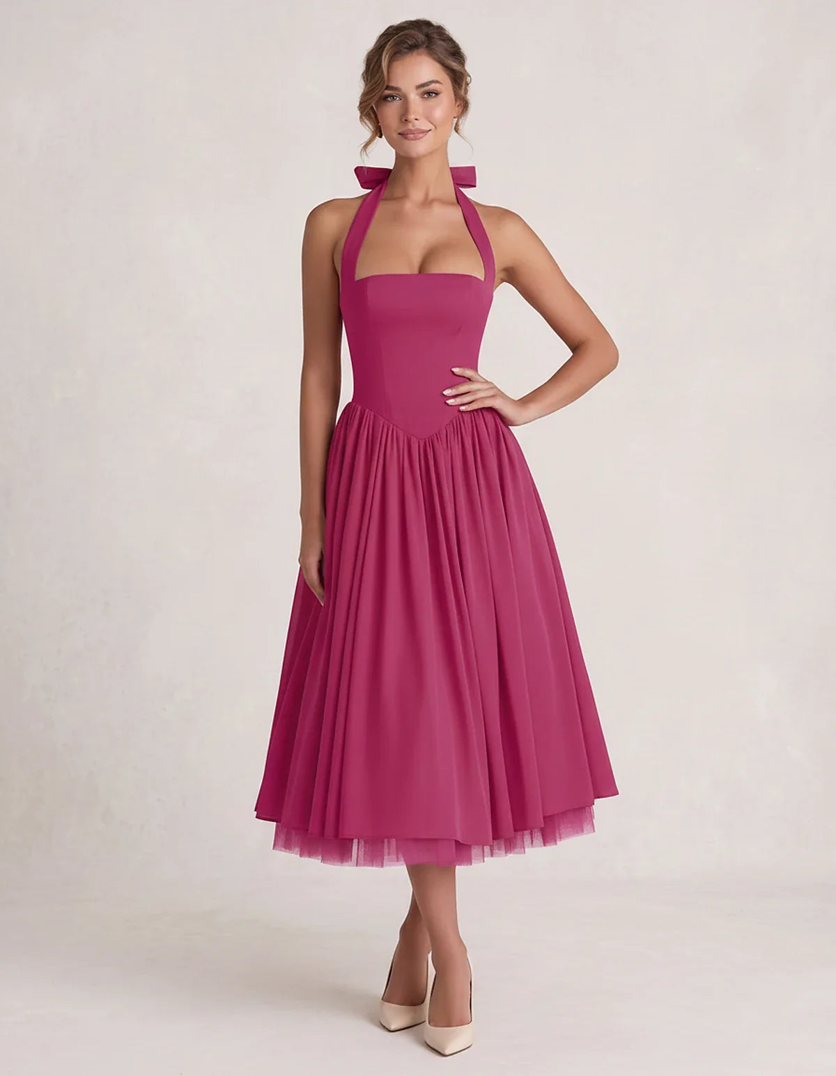 Orange,white,lilac,navy,pink,black,brown,light Blue,red,blue,purple,fuchsia,wine,burgundy,yellow,green Satin Slip Halter Slee | SKU: VMD-583920174618452-FUCHSIA-L,VMD-583920174618452-FUCHSIA-M,VMD-583920174618452-FUCHSIA-S,VMD-583920174618452-FUCHSIA-XL,VMD-583920174618452-FUCHSIA-XS