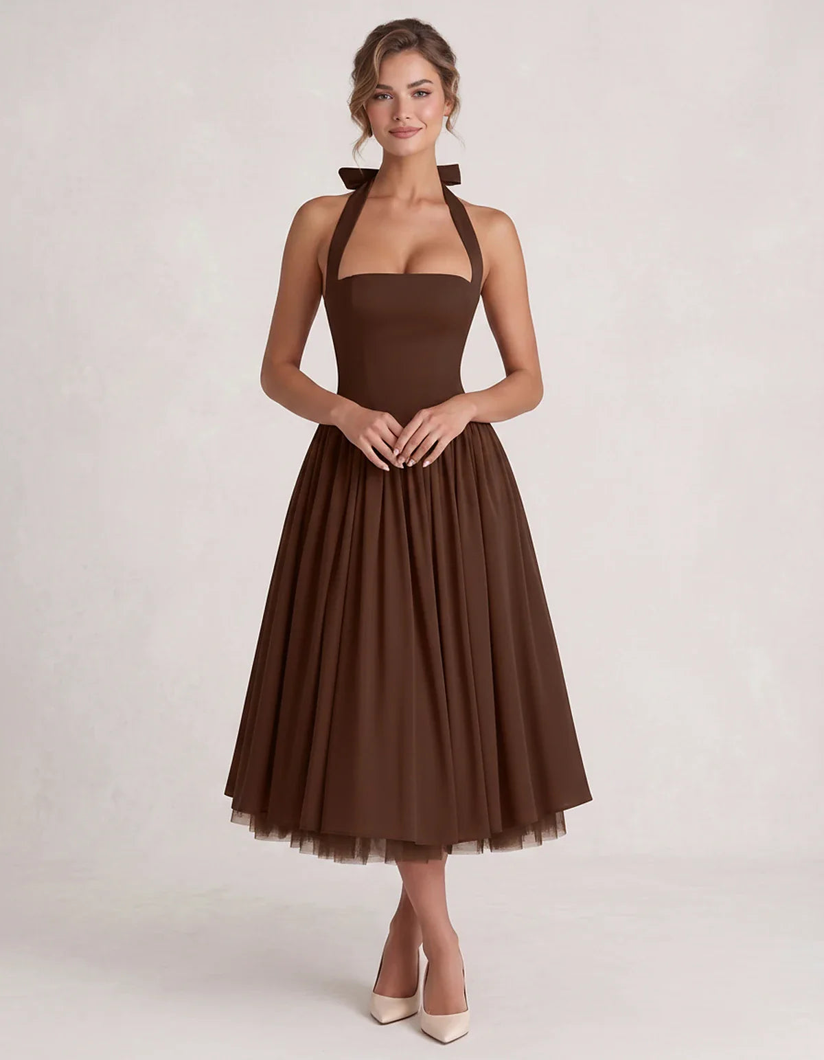 Orange,white,lilac,navy,pink,black,brown,light Blue,red,blue,purple,fuchsia,wine,burgundy,yellow,green Satin Slip Halter Slee | SKU: VMD-583920174618452-BROWN-L,VMD-583920174618452-BROWN-M,VMD-583920174618452-BROWN-S,VMD-583920174618452-BROWN-XL,VMD-583920174618452-BROWN-XS