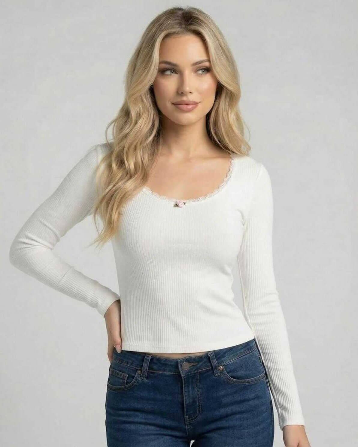 Orma Pullover - Chic white ribbed sweater, soft cotton blend, perfect for any occasion, by RAMBLION.
