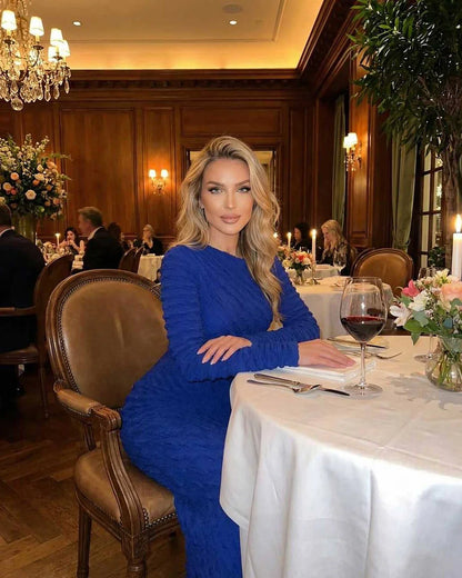 Blue Satin Bodycon Round Neck Long Sleeve Maxi Dress | Evening Events, Celebrations, Bridal Showers & Everyday Wear, lifestyl | SKU: MMD-384726195-blue-L-8530,MMD-384726195-blue-M-5838,MMD-384726195-blue-S-5288,MMD-384726195-blue-XL-8553,MMD-384726195-blue-XS-8460