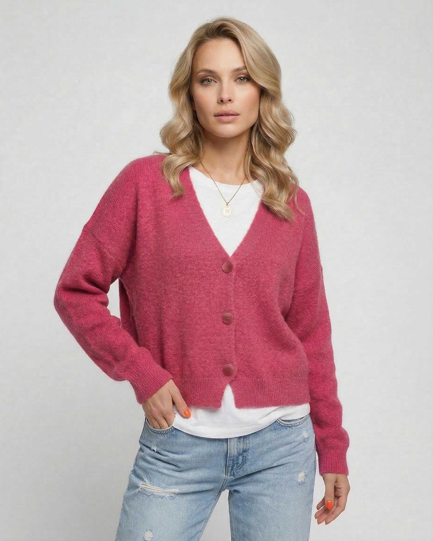 Pink Cardigan, front view | Ramblion | SKU: RC-564738291-pink-L-1255,RC-564738291-pink-M-7371,RC-564738291-pink-S-8885,RC-564738291-pink-XL-5949,RC-564738291-pink-XS-5301