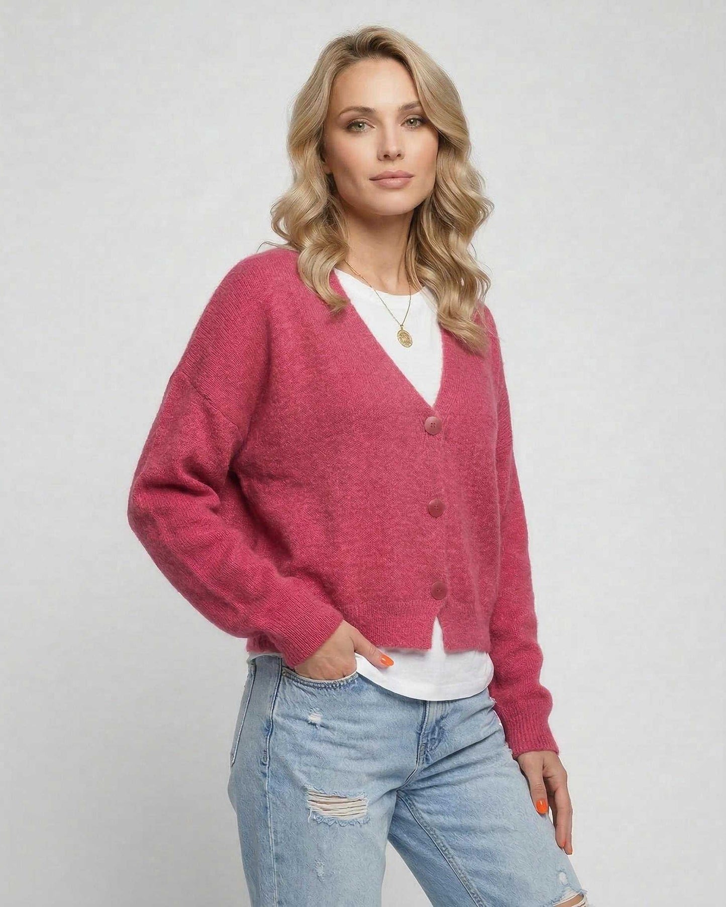 Pink Cardigan, side view | Ramblion | SKU: RC-564738291-pink-L-1255,RC-564738291-pink-M-7371,RC-564738291-pink-S-8885,RC-564738291-pink-XL-5949,RC-564738291-pink-XS-5301