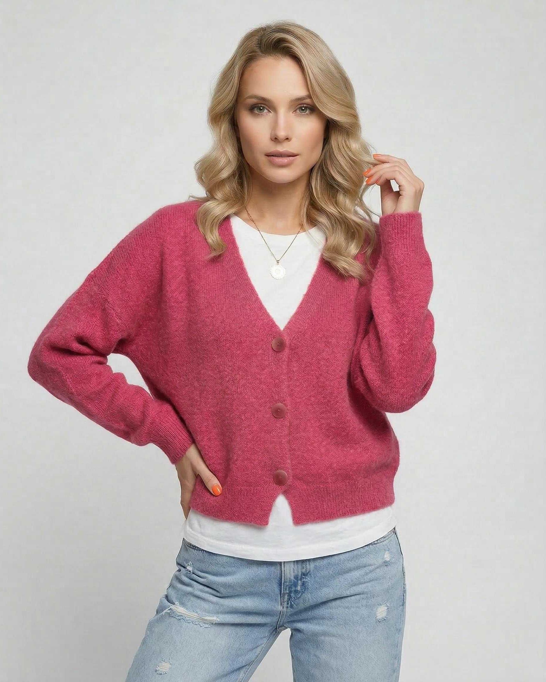 Pink Cardigan, front view | Ramblion | SKU: RC-564738291-pink-L-1255,RC-564738291-pink-M-7371,RC-564738291-pink-S-8885,RC-564738291-pink-XL-5949,RC-564738291-pink-XS-5301