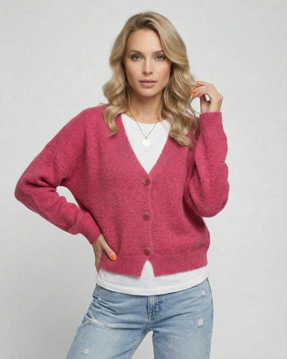 Pink Cardigan, front view | Ramblion | SKU: RC-564738291-pink-L-1255,RC-564738291-pink-M-7371,RC-564738291-pink-S-8885,RC-564738291-pink-XL-5949,RC-564738291-pink-XS-5301