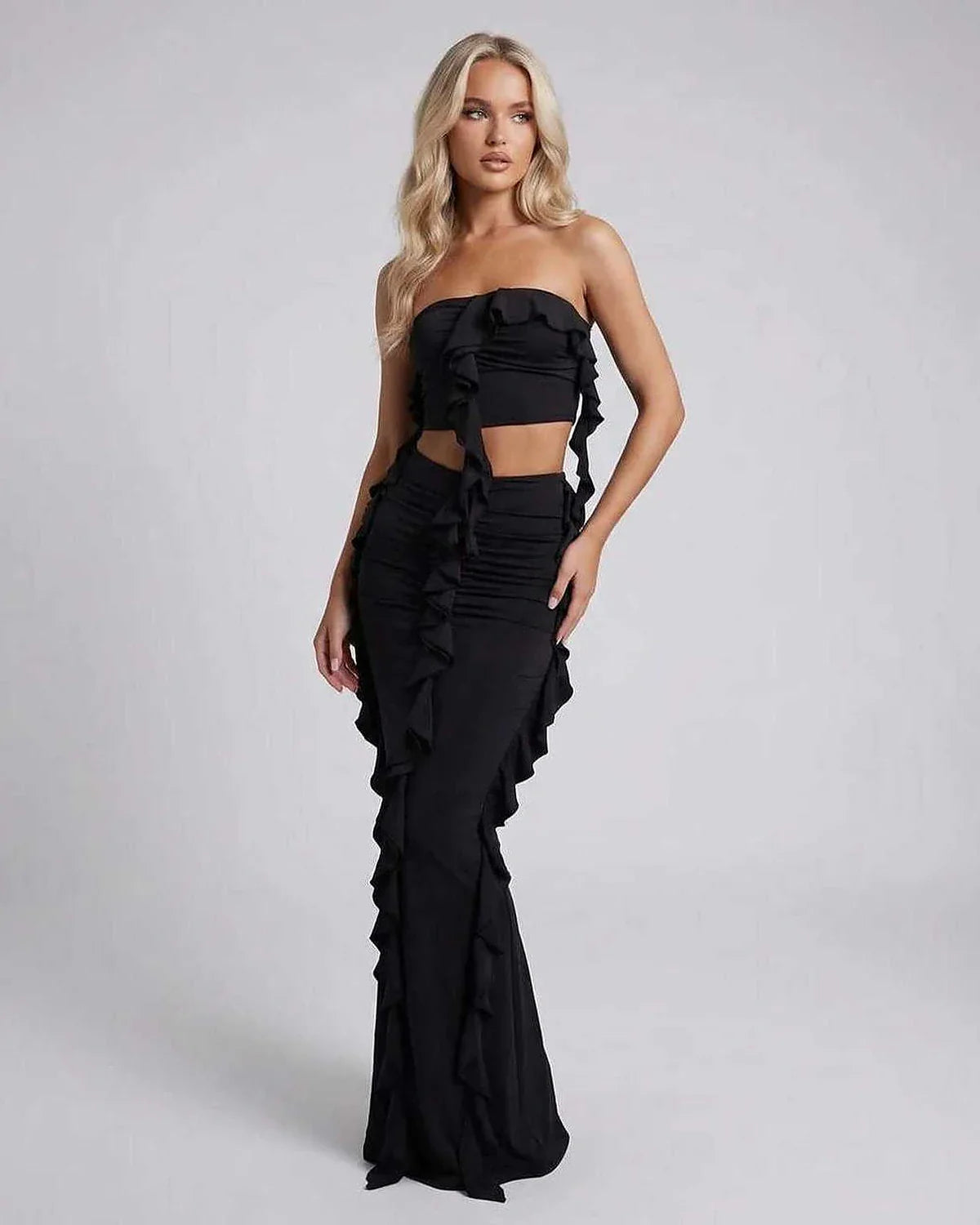 Black Satin Gown Round Neck Sleeveless Maxi Dress | Evening Events & Party Nights, front view | Ramblion | SKU: LMX-394857201-black-L-7507,LMX-394857201-black-M-7888,LMX-394857201-black-S-8422,LMX-394857201-black-XL-4781,LMX-394857201-black-XS-4720