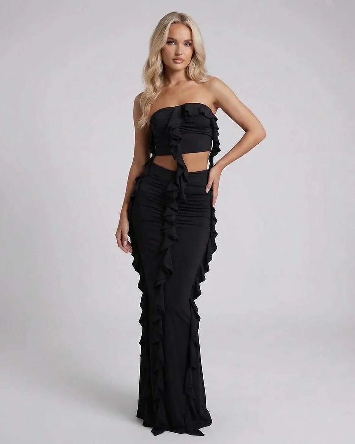 Black Satin Gown Round Neck Sleeveless Maxi Dress | Evening Events & Party Nights, front view | Ramblion | SKU: LMX-394857201-black-L-7507,LMX-394857201-black-M-7888,LMX-394857201-black-S-8422,LMX-394857201-black-XL-4781,LMX-394857201-black-XS-4720