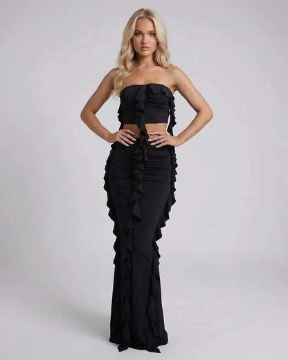 Black Satin Gown Round Neck Sleeveless Maxi Dress | Evening Events & Party Nights, front view | Ramblion | SKU: LMX-394857201-black-L-7507,LMX-394857201-black-M-7888,LMX-394857201-black-S-8422,LMX-394857201-black-XL-4781,LMX-394857201-black-XS-4720