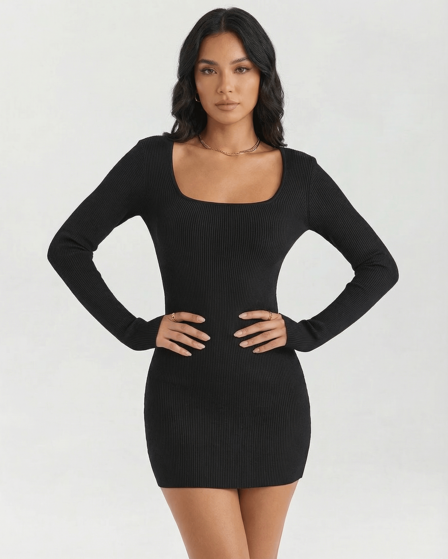 Padu Mini Dress by RAMBLION, black cotton dress with square neck, sleek design perfect for casual or stylish occasions.