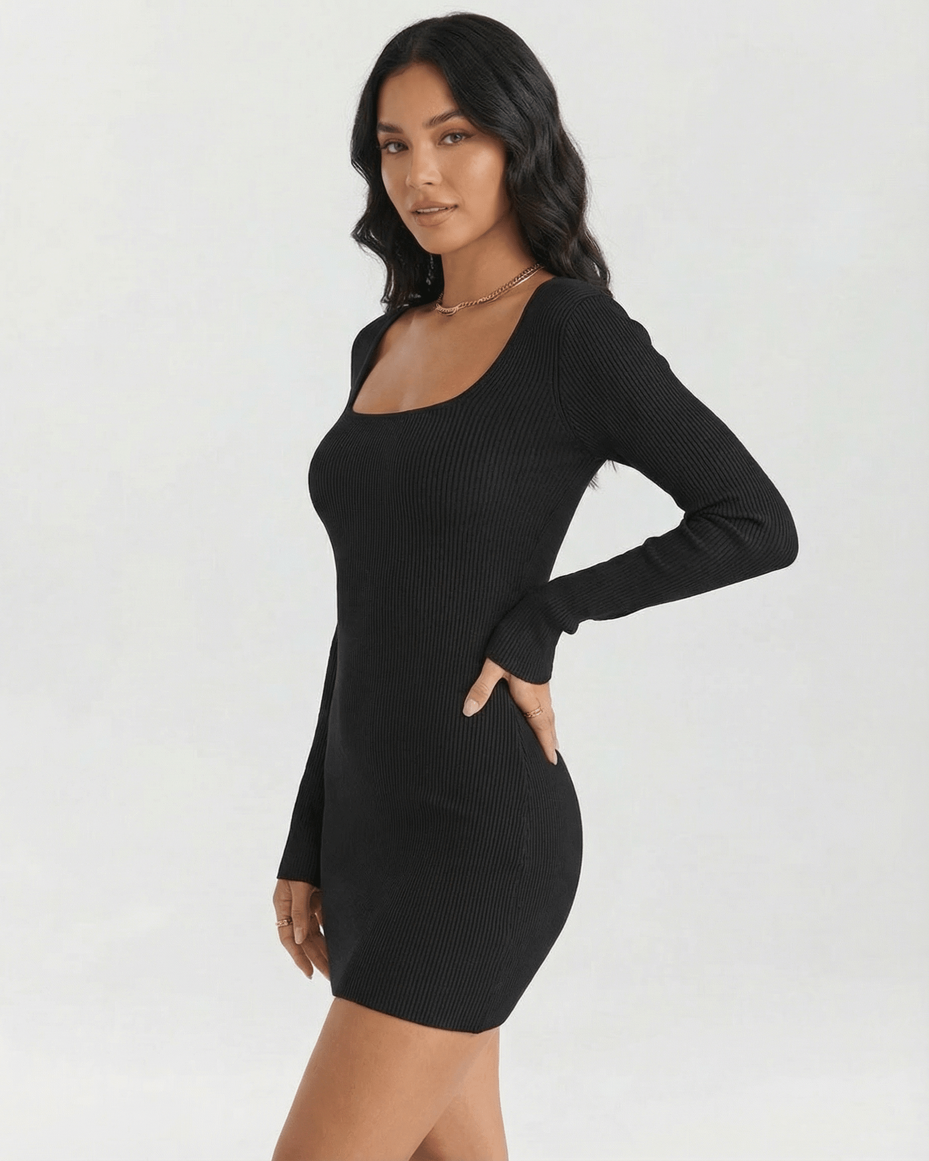 Padu Mini Dress: Black cotton mini dress with square neck, stylish and versatile for any occasion by RAMBLION.