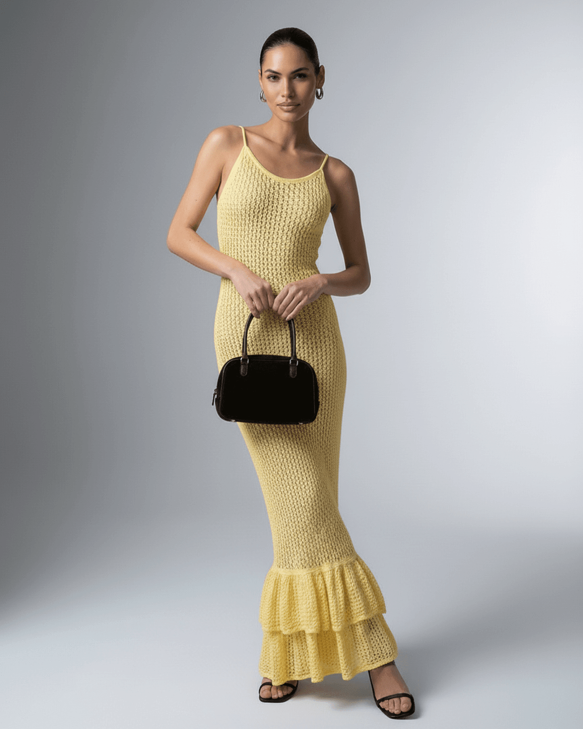 Page Maxi Dress in vibrant yellow, ankle-length, V neck, elegant and chic, perfect for any occasion by RAMBLION.