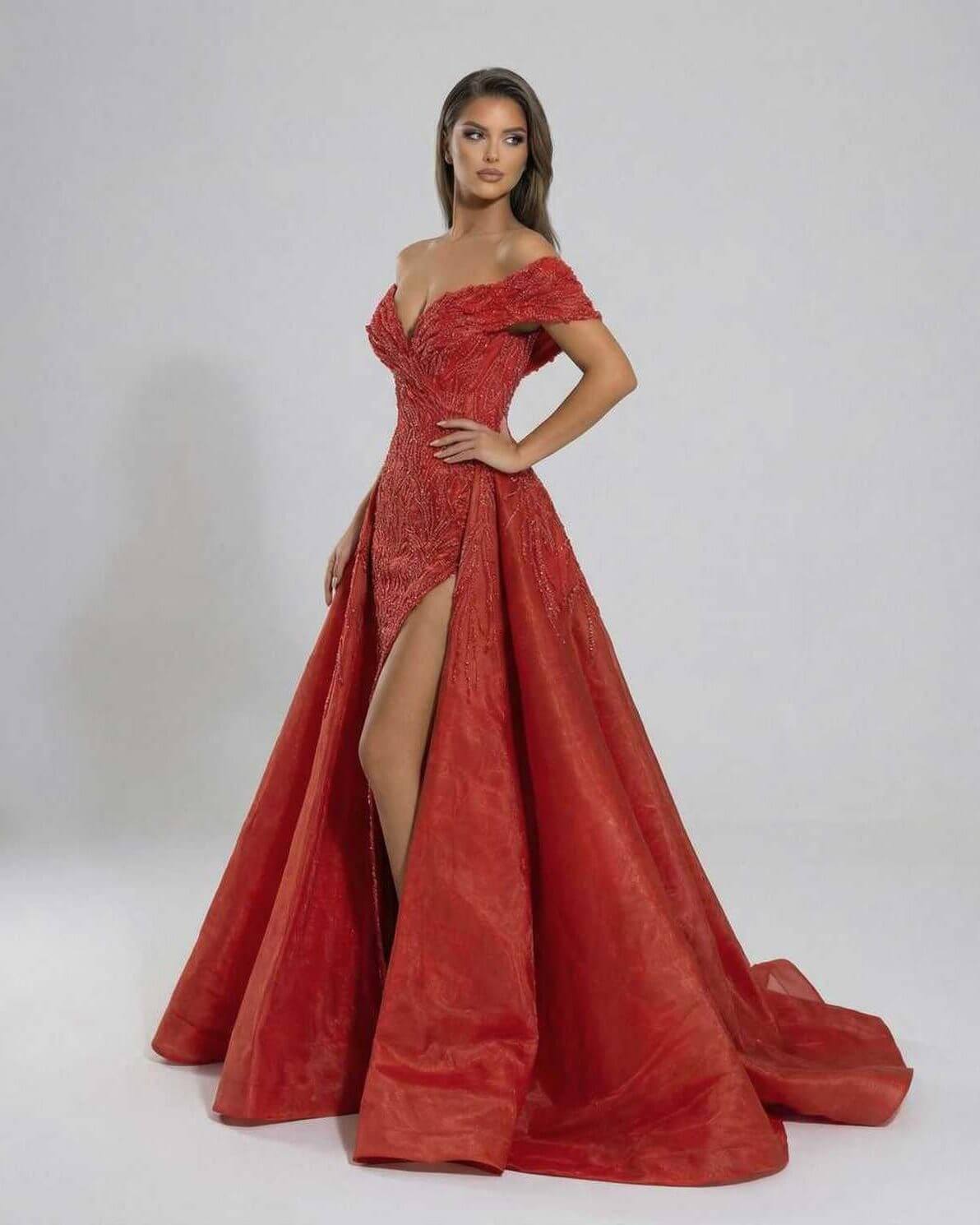 Pagi Maxi Dress by RAMBLION, luxurious red ankle-length dress with sequin overlay, perfect for formal events.