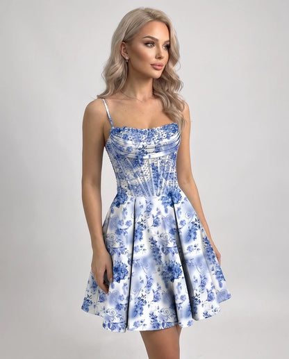 Papillon Mini Dresses — Blue Floral
