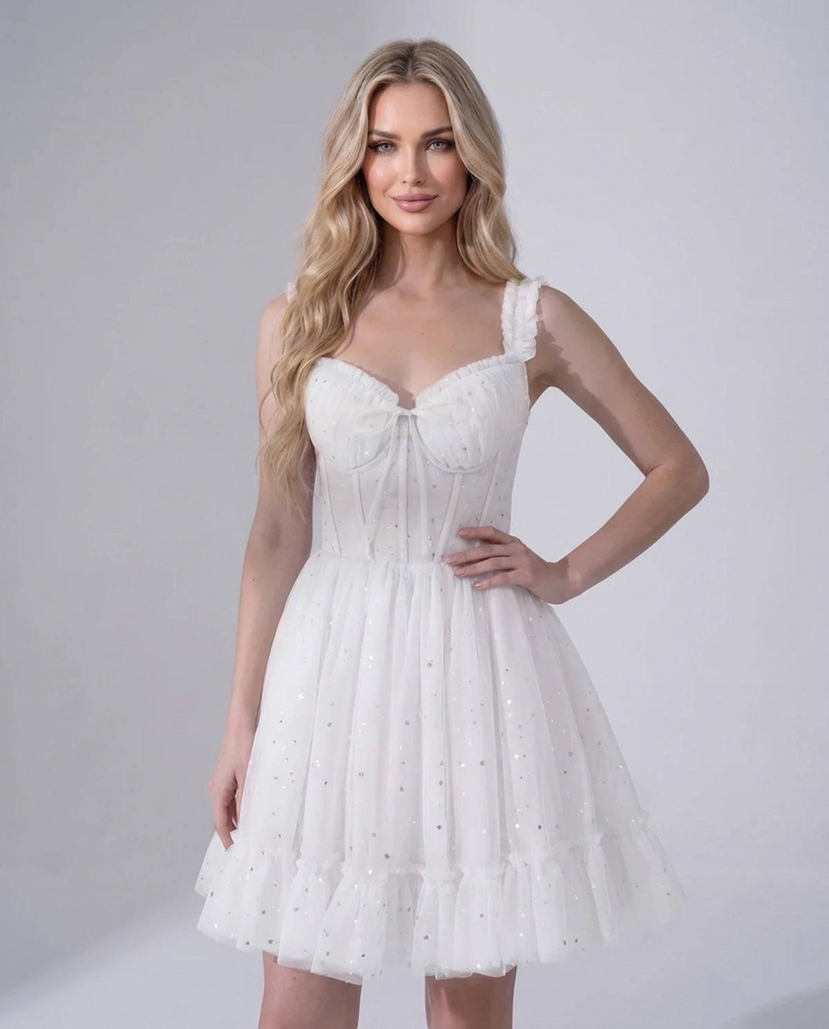 Pastorale Mini Dresses — White | SKU: RB-e3adc8-white-2,RB-e3adc8-white-4,RB-e3adc8-white-6,RB-e3adc8-white-8,RB-e3adc8-white-10,RB-e3adc8-white-12,RB-e3adc8-white-14,RB-e3adc8-white-16,RB-e3adc8-white-16W,RB-e3adc8-white-18W,RB-e3adc8-white-20W,RB-e3adc8-white-22W