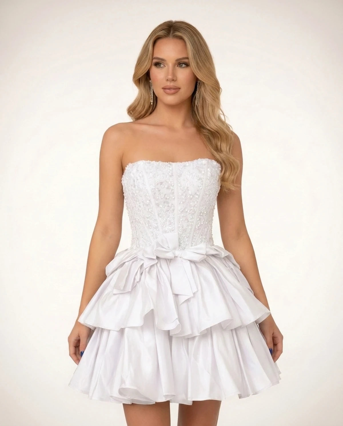 Perpetua Mini Dresses — White | SKU: RB-115c37-white-2,RB-115c37-white-4,RB-115c37-white-6,RB-115c37-white-8,RB-115c37-white-10,RB-115c37-white-12,RB-115c37-white-14,RB-115c37-white-14W,RB-115c37-white-16,RB-115c37-white-16W,RB-115c37-white-18W,RB-115c37-white-20W