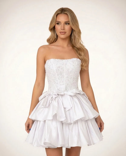 Perpetua Mini Dresses — White | SKU: RB-115c37-white-2,RB-115c37-white-4,RB-115c37-white-6,RB-115c37-white-8,RB-115c37-white-10,RB-115c37-white-12,RB-115c37-white-14,RB-115c37-white-14W,RB-115c37-white-16,RB-115c37-white-16W,RB-115c37-white-18W,RB-115c37-white-20W