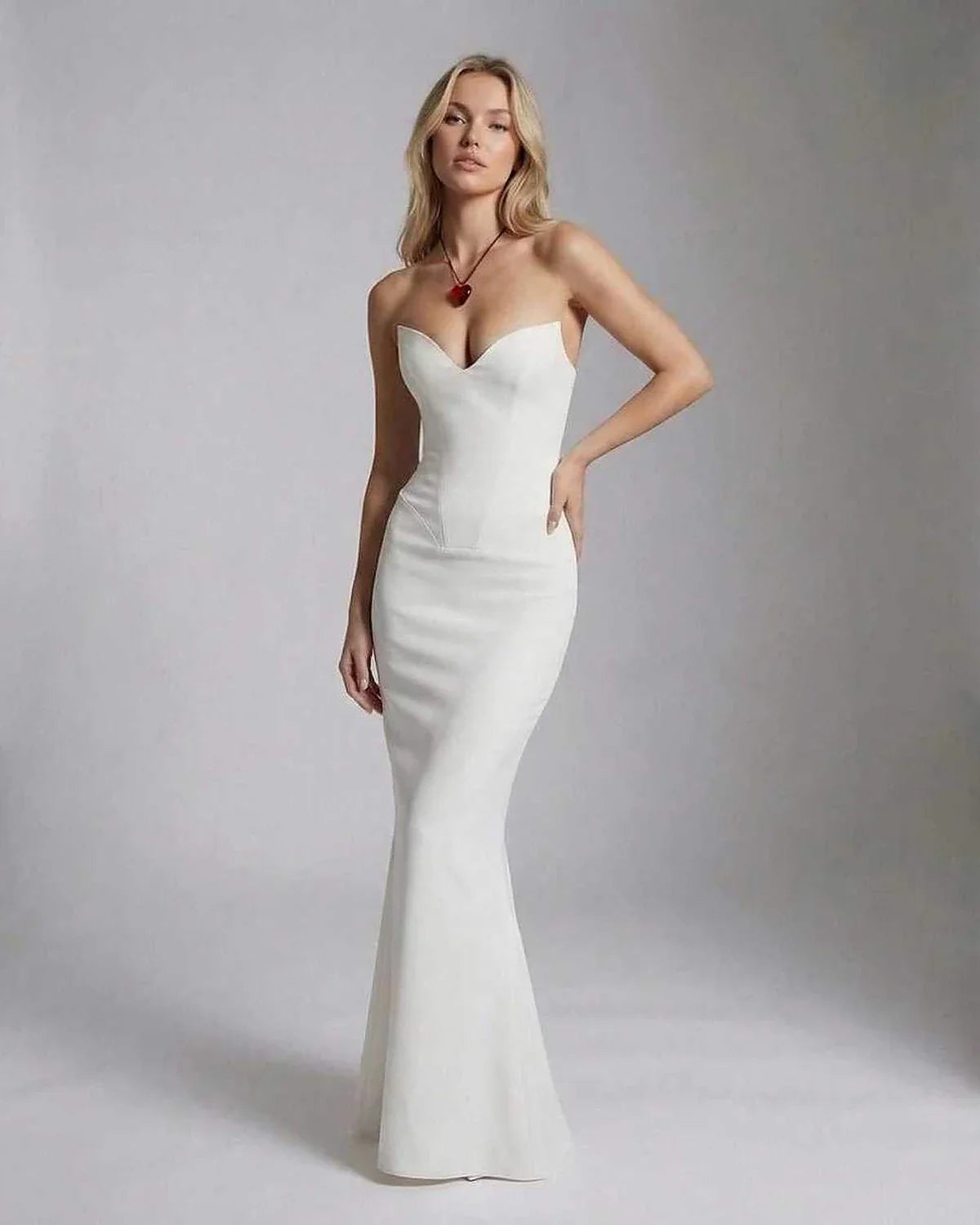 White Satin A-line Strapless Maxi Dress | Formal Events, Party Nights, Bridal Showers & Day-to-Night, front view | Ramblion | SKU: VMD-384726195-white-L-8863,VMD-384726195-white-M-1365,VMD-384726195-white-S-1880,VMD-384726195-white-XL-5396,VMD-384726195-white-XS-3965