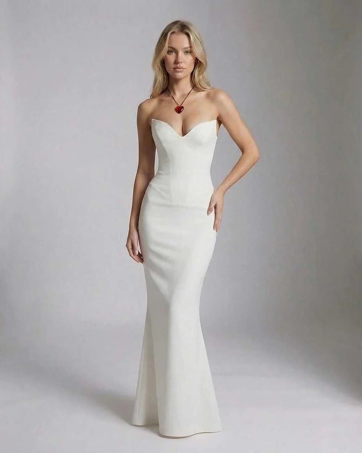 White Satin A-line Strapless Maxi Dress | Formal Events, Party Nights, Bridal Showers & Day-to-Night, front view | Ramblion | SKU: VMD-384726195-white-L-8863,VMD-384726195-white-M-1365,VMD-384726195-white-S-1880,VMD-384726195-white-XL-5396,VMD-384726195-white-XS-3965