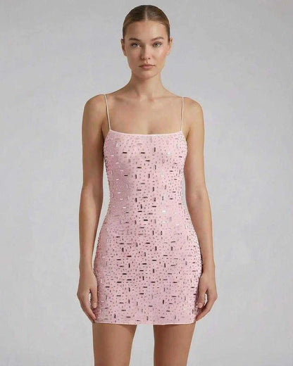Pink Bodycon Round Neck Sleeveless Mini Dress | Black-Tie Events, Cocktail Parties, Wedding Guest & Everyday Wear, front view | SKU: CMD-74528-pink-L-5289,CMD-74528-pink-M-5817,CMD-74528-pink-S-7540,CMD-74528-pink-XL-411,CMD-74528-pink-XS-9115