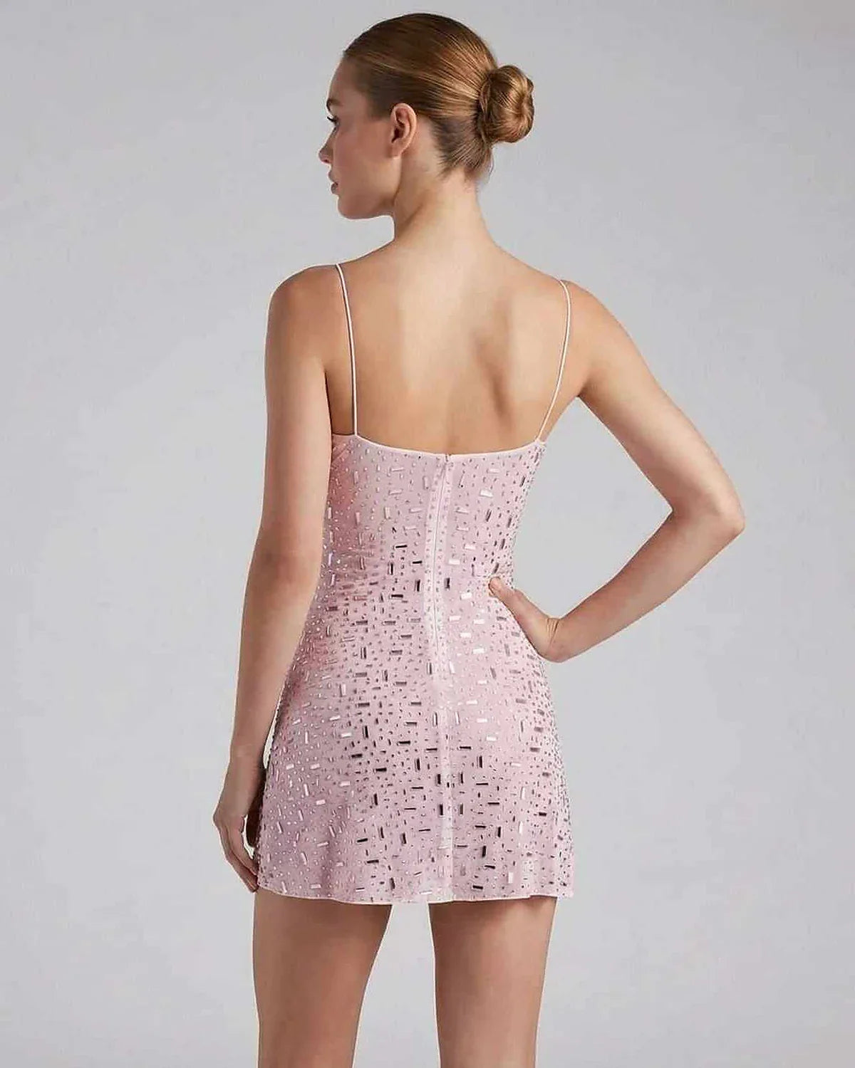 Pink Bodycon Round Neck Sleeveless Mini Dress | Black-Tie Events, Cocktail Parties, Wedding Guest & Everyday Wear, back view | SKU: CMD-74528-pink-L-5289,CMD-74528-pink-M-5817,CMD-74528-pink-S-7540,CMD-74528-pink-XL-411,CMD-74528-pink-XS-9115