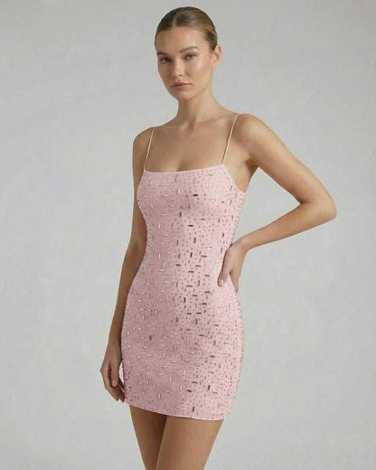 Pink Bodycon Round Neck Sleeveless Mini Dress | Black-Tie Events, Cocktail Parties, Wedding Guest & Everyday Wear, front view | SKU: CMD-74528-pink-L-5289,CMD-74528-pink-M-5817,CMD-74528-pink-S-7540,CMD-74528-pink-XL-411,CMD-74528-pink-XS-9115