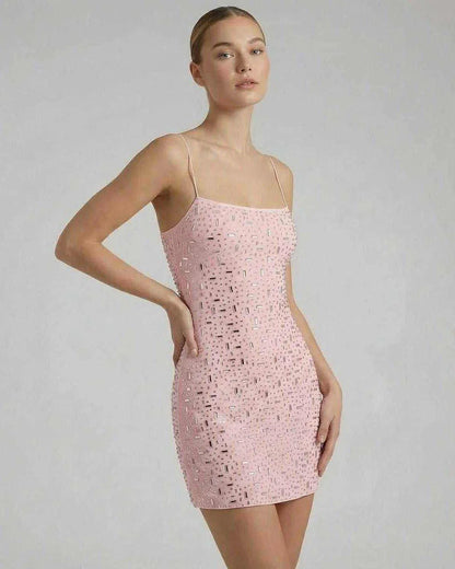 Pink Bodycon Round Neck Sleeveless Mini Dress | Black-Tie Events, Cocktail Parties, Wedding Guest & Everyday Wear, front view | SKU: CMD-74528-pink-L-5289,CMD-74528-pink-M-5817,CMD-74528-pink-S-7540,CMD-74528-pink-XL-411,CMD-74528-pink-XS-9115
