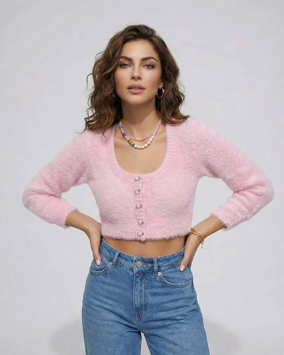 Pink Cardigan, front view | Ramblion | SKU: VC-48291-PINK-L-237,VC-48291-PINK-M-8380,VC-48291-PINK-S-3247,VC-48291-PINK-XL-485,VC-48291-PINK-XS-1469