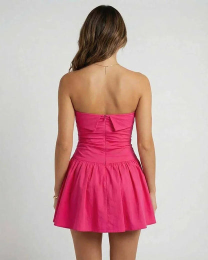 Pink Cotton A-line Square Neck Sleeveless Mini Dress | Weddings, back view | Ramblion | SKU: AZD-374829105-pink-L-9604,AZD-374829105-pink-M-1982,AZD-374829105-pink-S-6452,AZD-374829105-pink-XL-3501,AZD-374829105-pink-XS-3812