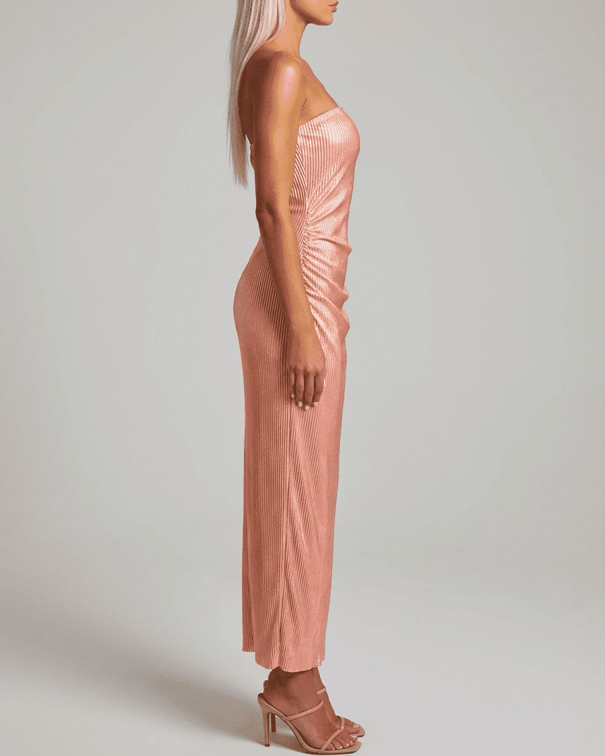Linen Maxi Dress by RAMBLION, pink strapless design, ankle-length, perfect for warm weather and stylish occasions.