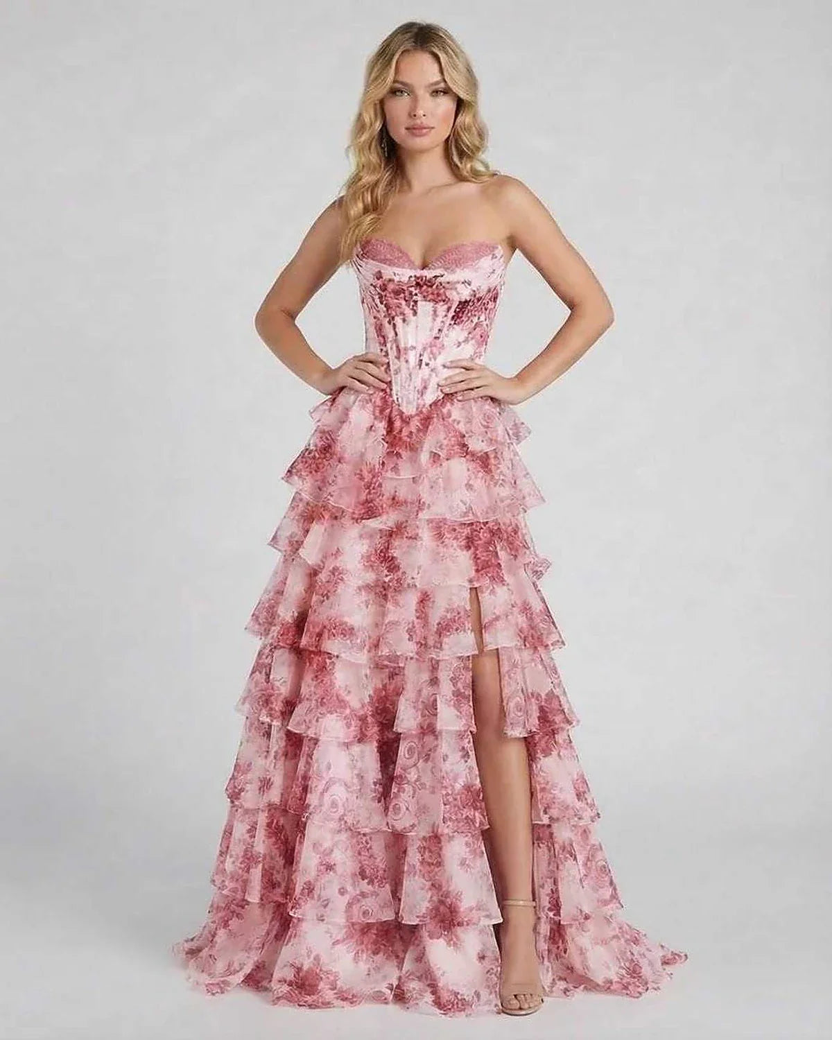 Pink Satin Bodycon Strapless Maxi Dress | Wedding Guest, front view | Ramblion | SKU: MMX-582736491-pink-L-8999,MMX-582736491-pink-M-5417,MMX-582736491-pink-S-2934,MMX-582736491-pink-XL-1480,MMX-582736491-pink-XS-6353