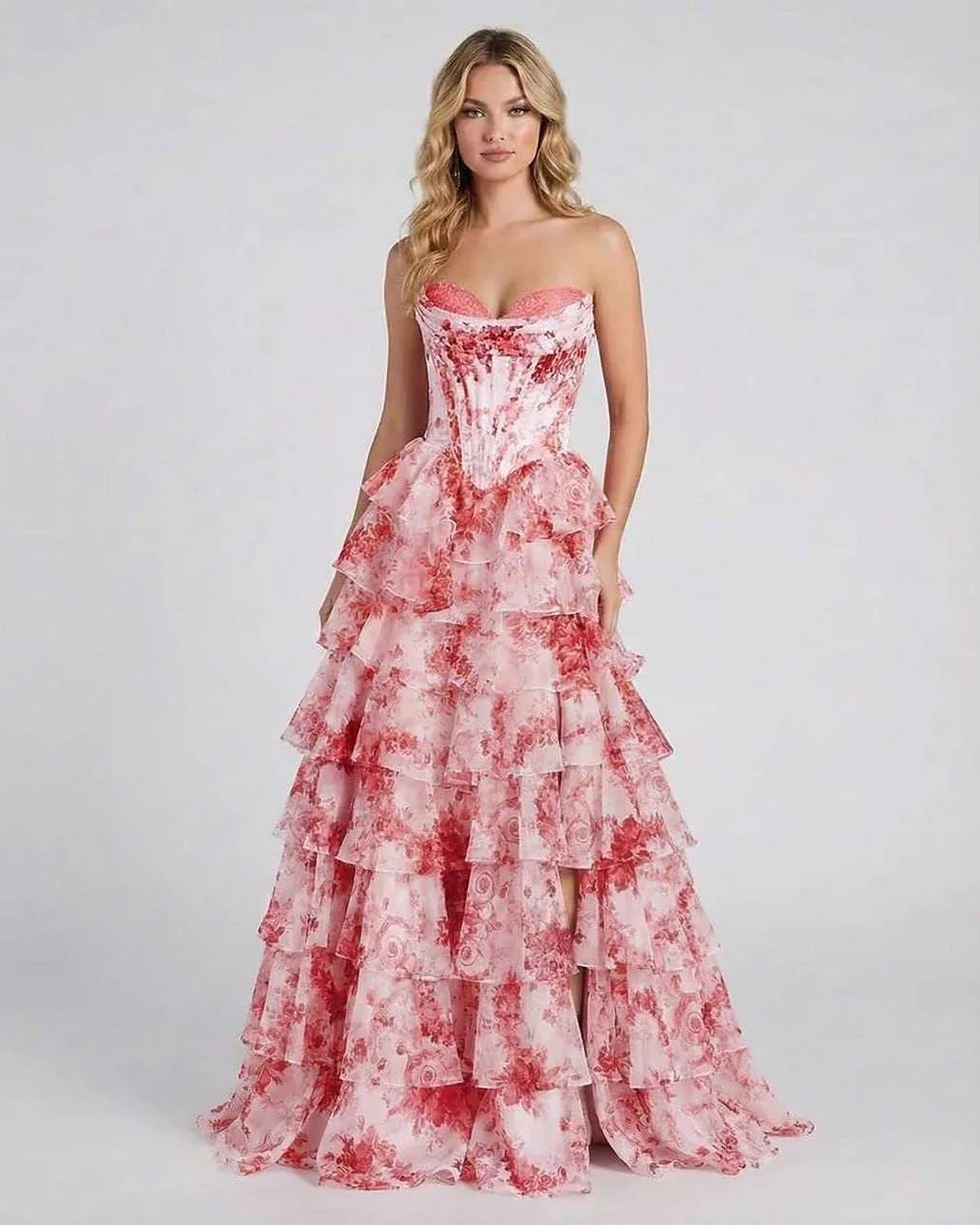 Pink Satin Gown Strapless Maxi Dress | Guest of Wedding, front view | Ramblion | SKU: RMX-583729461-pink-L-4381,RMX-583729461-pink-M-5300,RMX-583729461-pink-S-8725,RMX-583729461-pink-XL-5590,RMX-583729461-pink-XS-7410