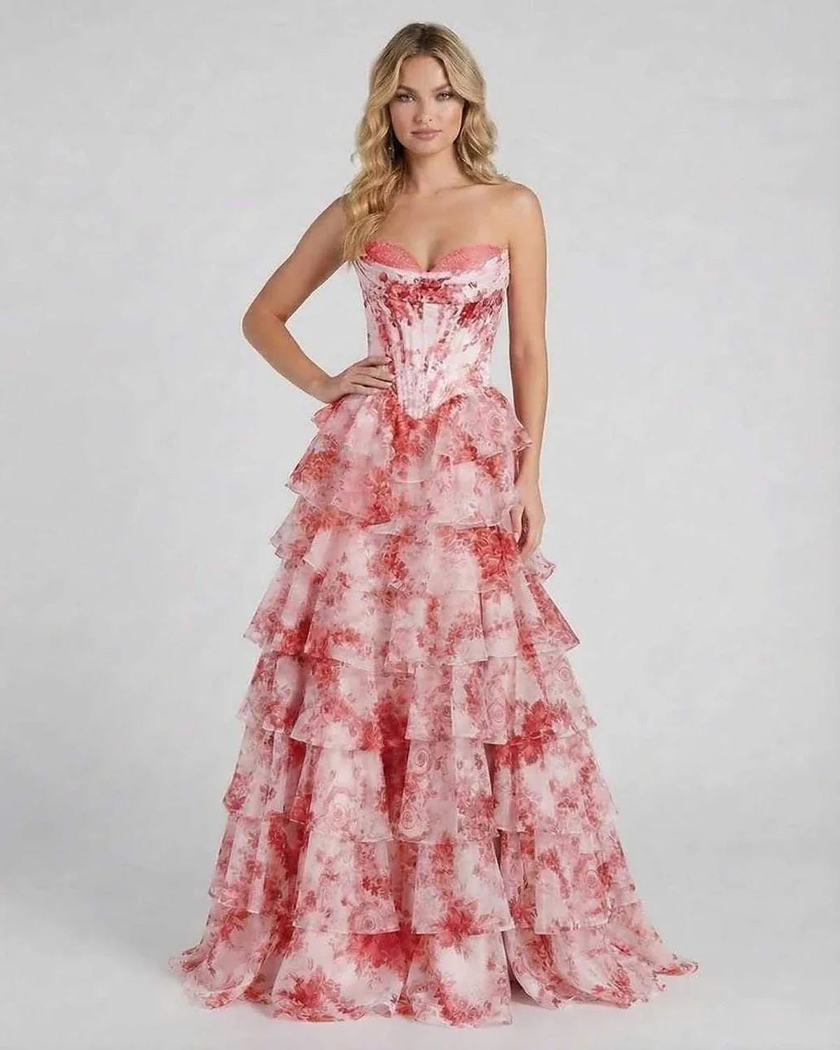 Pink Satin Gown Strapless Maxi Dress | Guest of Wedding, front view | Ramblion | SKU: RMX-583729461-pink-L-4381,RMX-583729461-pink-M-5300,RMX-583729461-pink-S-8725,RMX-583729461-pink-XL-5590,RMX-583729461-pink-XS-7410