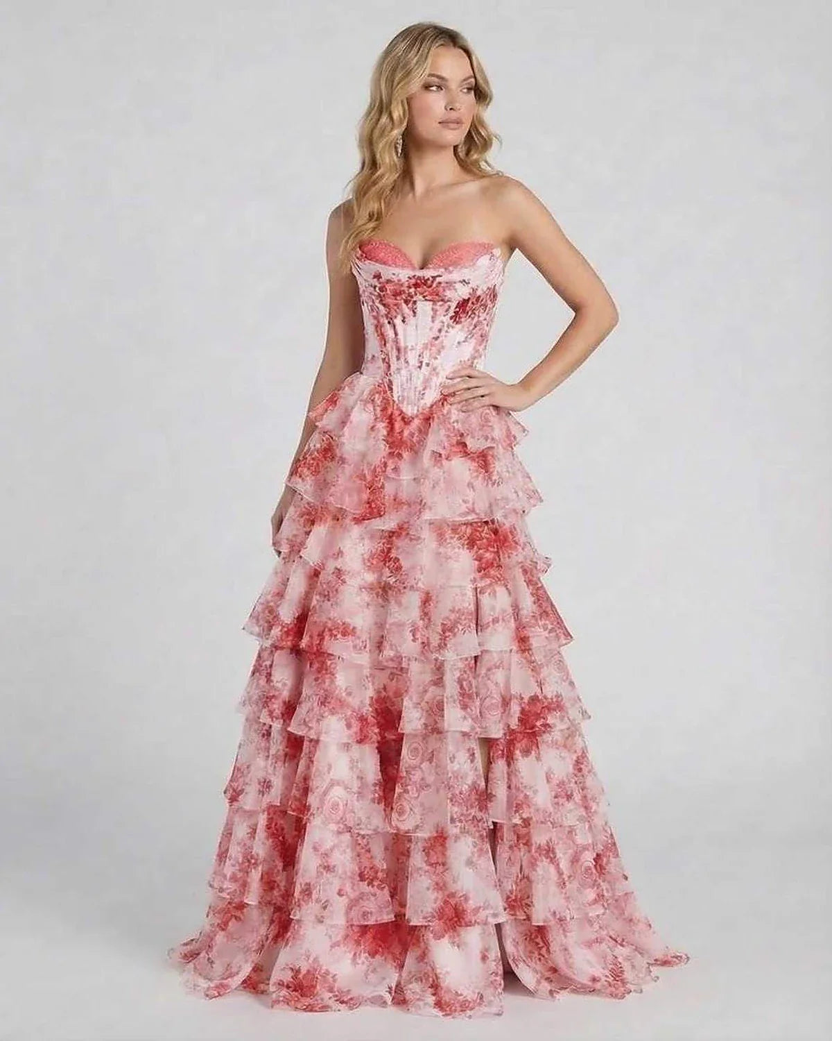 Pink Satin Gown Strapless Maxi Dress | Guest of Wedding, front view | Ramblion | SKU: RMX-583729461-pink-L-4381,RMX-583729461-pink-M-5300,RMX-583729461-pink-S-8725,RMX-583729461-pink-XL-5590,RMX-583729461-pink-XS-7410