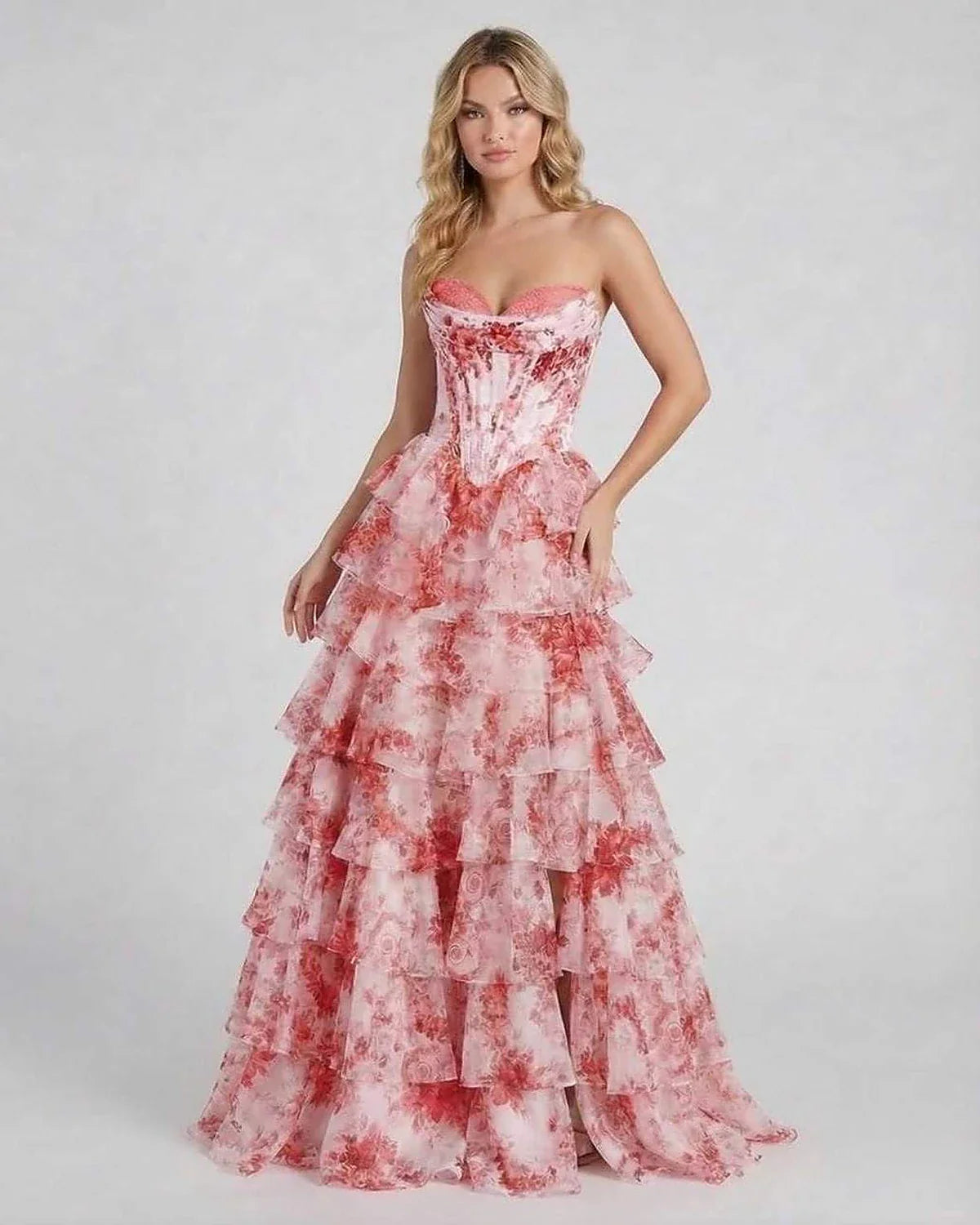 Pink Satin Gown Strapless Maxi Dress | Guest of Wedding, front view | Ramblion | SKU: RMX-583729461-pink-L-4381,RMX-583729461-pink-M-5300,RMX-583729461-pink-S-8725,RMX-583729461-pink-XL-5590,RMX-583729461-pink-XS-7410