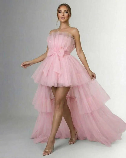 Pink Satin Gown Strapless Maxi Dress | Prom, Celebrations, Wedding Guest & Daily Wear, front view | Ramblion | SKU: SMX-239847561-pink-L-5920,SMX-239847561-pink-M-1799,SMX-239847561-pink-S-5131,SMX-239847561-pink-XL-5487,SMX-239847561-pink-XS-898