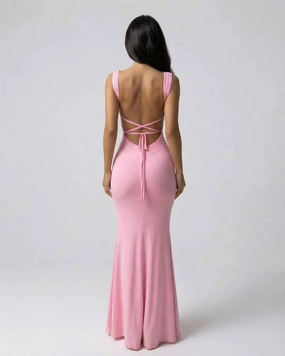 Pink Slip Round Neck Sleeveless Maxi Dress | Black-Tie Events, back view | Ramblion | SKU: BMD-482736195-pink-L-5694,BMD-482736195-pink-M-9374,BMD-482736195-pink-S-6177,BMD-482736195-pink-XL-9769,BMD-482736195-pink-XS-4150