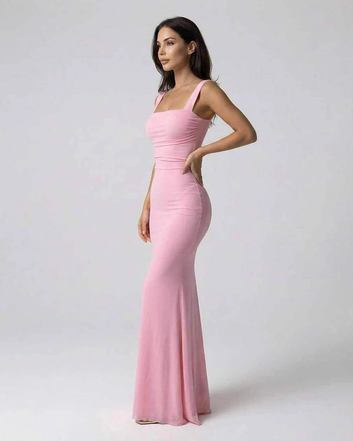 Pink Slip Round Neck Sleeveless Maxi Dress | Black-Tie Events, side view | Ramblion | SKU: BMD-482736195-pink-L-5694,BMD-482736195-pink-M-9374,BMD-482736195-pink-S-6177,BMD-482736195-pink-XL-9769,BMD-482736195-pink-XS-4150